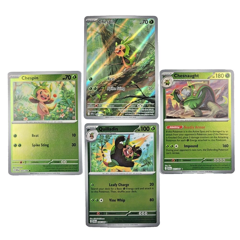Chespin Quilladin Chesnaught Evolution Set RH + Chespin Illustration Rare NM CRI